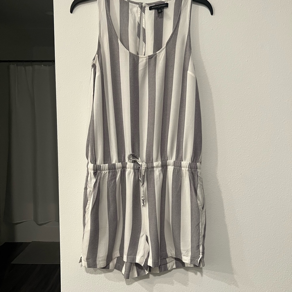 Light grey and white romper.